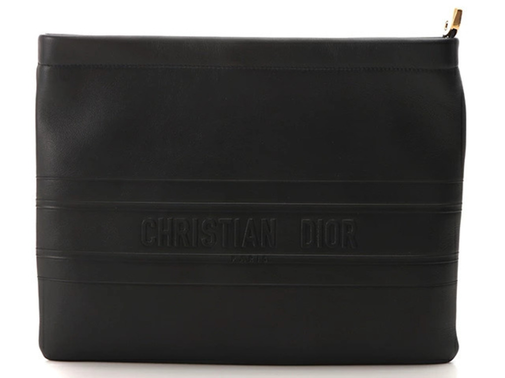 Christian Dior Cannage Clutch Bag Black Calfskin